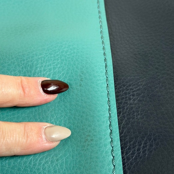 Coach Large Pebbled Leather Colorblock Derby Tote Bag Teal Navy F11833 READ - Picture 16 of 16